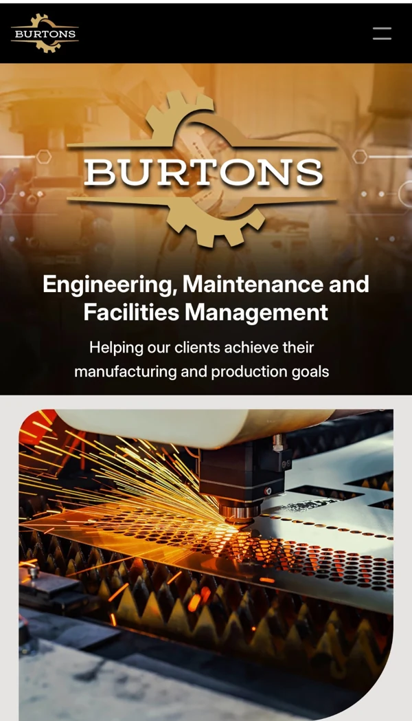 Burton Engineering homepage at mobile size